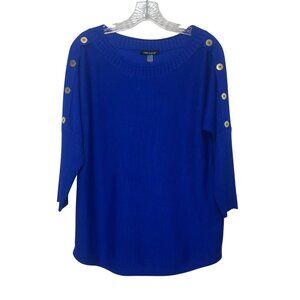 Cable & Gauge Sweater Womens Small Angelfish Blue New Boat Neck 3/4 Sleeve